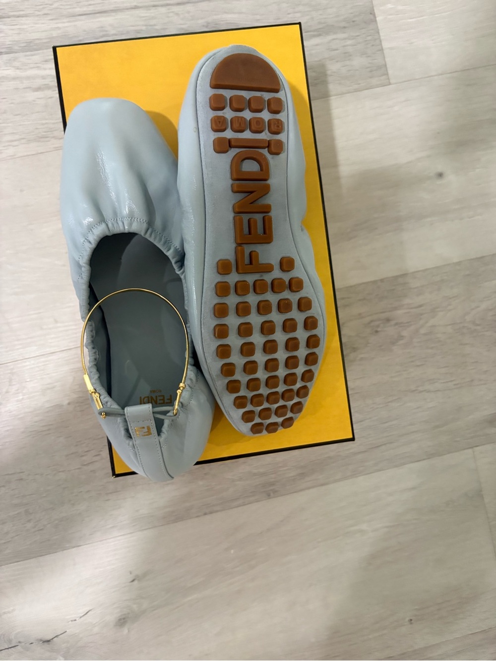 Fendi Pale Blue Leather Ballerina Flat with Gold Hoop - Picture 5 of 10